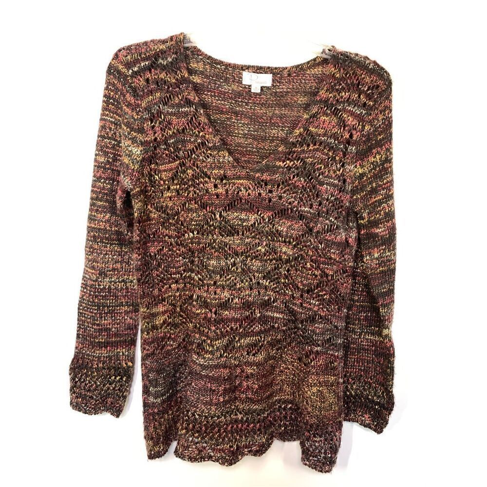 -3. Ponsesa Women's Open Knit Long Sleeve V-Neck Pullover Sweater Multicolor Med